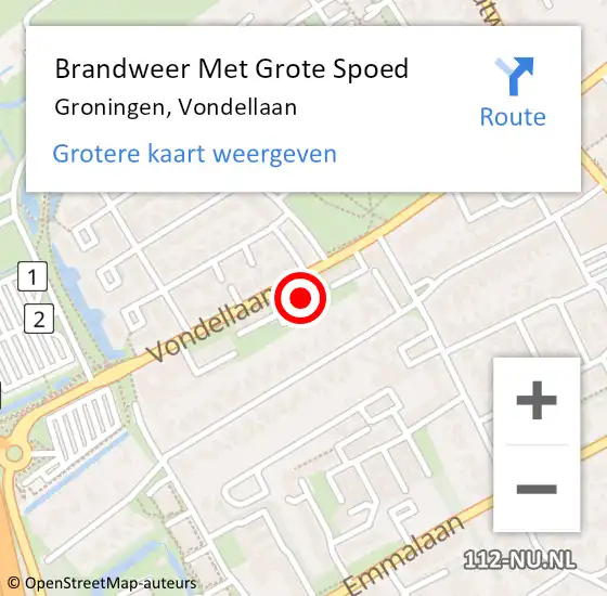 Locatie op kaart van de 112 melding: Brandweer Met Grote Spoed Naar Groningen, Vondellaan op 22 juni 2023 10:36