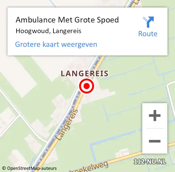 Locatie op kaart van de 112 melding: Ambulance Met Grote Spoed Naar Hoogwoud, Langereis op 22 juni 2023 13:22