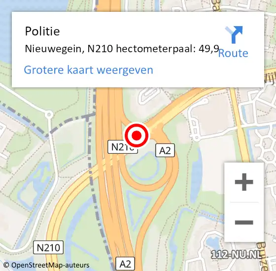 Locatie op kaart van de 112 melding: Politie Nieuwegein, N210 hectometerpaal: 49,8 op 22 juni 2023 14:51