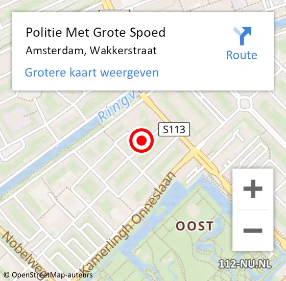 Locatie op kaart van de 112 melding: Politie Met Grote Spoed Naar Amsterdam, Wakkerstraat op 22 juni 2023 14:52