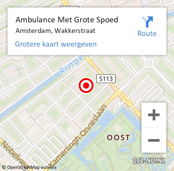 Locatie op kaart van de 112 melding: Ambulance Met Grote Spoed Naar Amsterdam, Wakkerstraat op 22 juni 2023 14:54