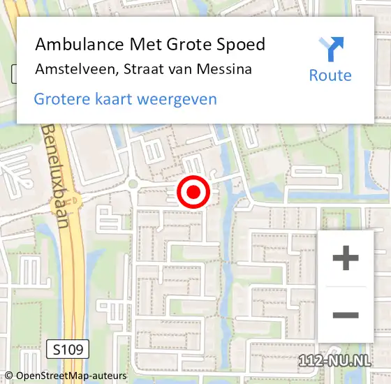 Locatie op kaart van de 112 melding: Ambulance Met Grote Spoed Naar Amstelveen, Straat van Messina op 22 juni 2023 15:25