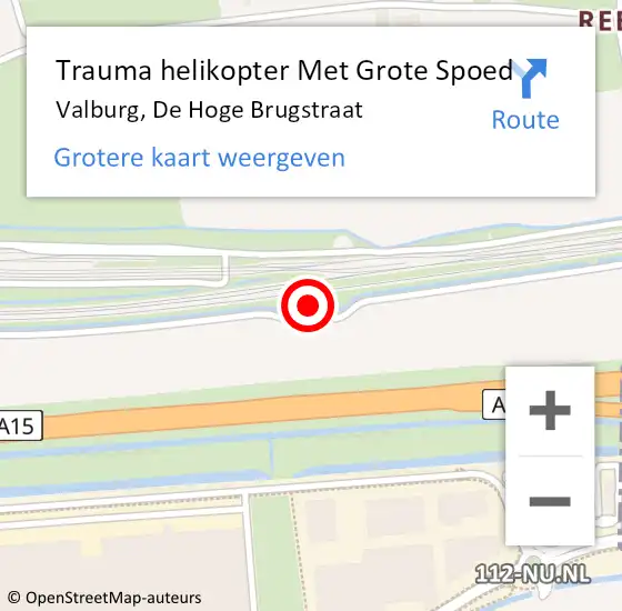 Locatie op kaart van de 112 melding: Trauma helikopter Met Grote Spoed Naar Valburg, De Hoge Brugstraat op 22 juni 2023 15:46