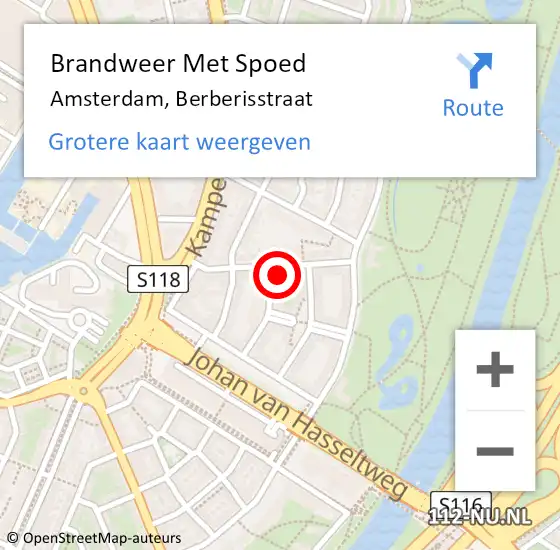 Locatie op kaart van de 112 melding: Brandweer Met Spoed Naar Amsterdam, Berberisstraat op 22 juni 2023 20:14