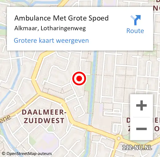 Locatie op kaart van de 112 melding: Ambulance Met Grote Spoed Naar Alkmaar, Lotharingenweg op 22 juni 2023 20:32