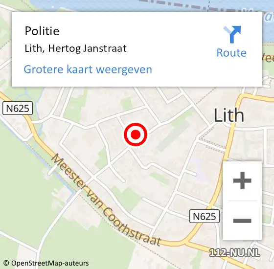 Locatie op kaart van de 112 melding: Politie Lith, Hertog Janstraat op 22 juni 2023 20:38