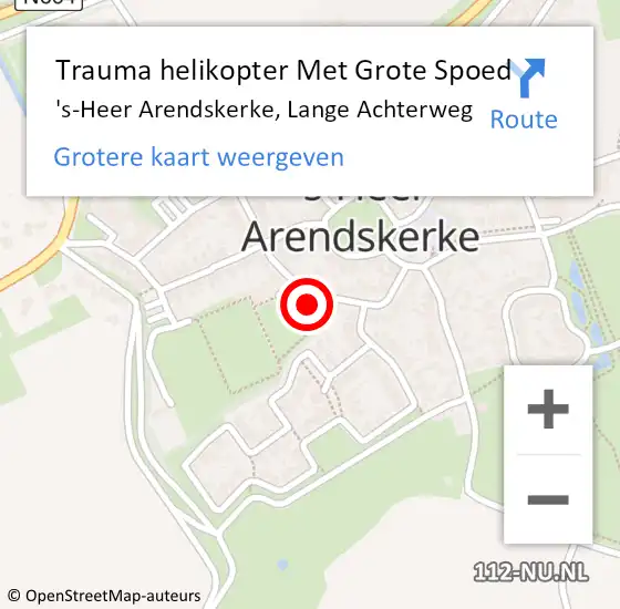 Locatie op kaart van de 112 melding: Trauma helikopter Met Grote Spoed Naar 's-Heer Arendskerke, Lange Achterweg op 22 juni 2023 21:28