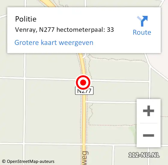 Locatie op kaart van de 112 melding: Politie Venray, N277 hectometerpaal: 33 op 23 juni 2023 03:30
