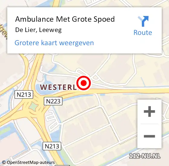 Locatie op kaart van de 112 melding: Ambulance Met Grote Spoed Naar De Lier, Leeweg op 23 juni 2023 09:18