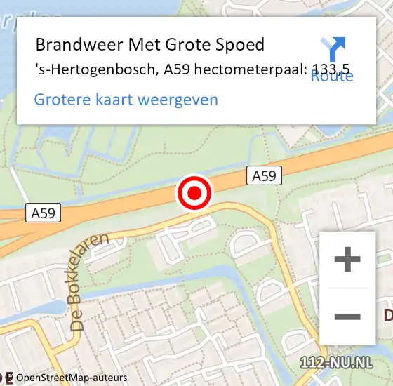 Locatie op kaart van de 112 melding: Brandweer Met Grote Spoed Naar 's-Hertogenbosch, A59 hectometerpaal: 133,5 op 23 juni 2023 09:45