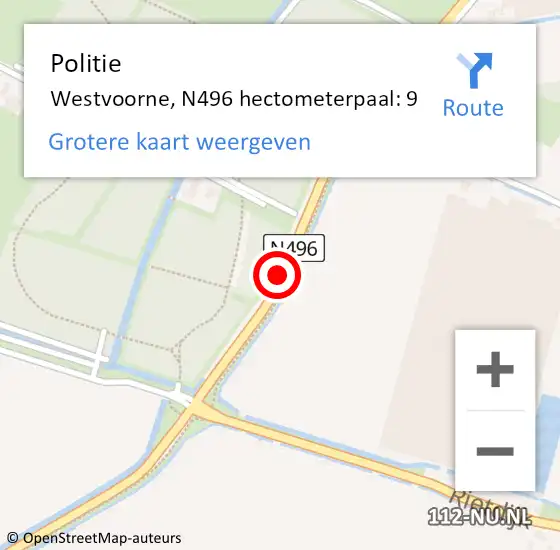 Locatie op kaart van de 112 melding: Politie Westvoorne, N496 hectometerpaal: 9 op 23 juni 2023 10:04