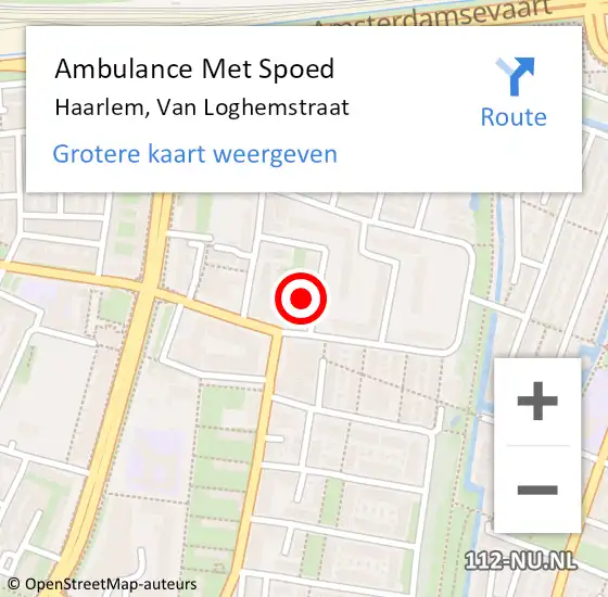 Locatie op kaart van de 112 melding: Ambulance Met Spoed Naar Haarlem, Van Loghemstraat op 23 juni 2023 11:33