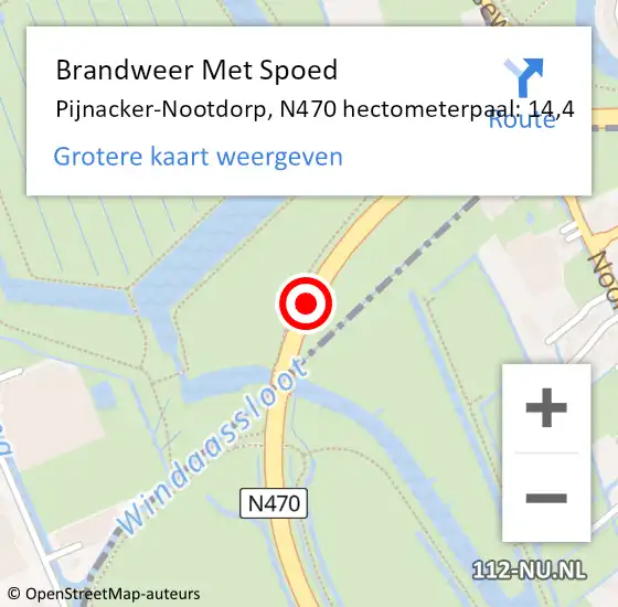 Locatie op kaart van de 112 melding: Brandweer Met Spoed Naar Pijnacker-Nootdorp, N470 hectometerpaal: 14,4 op 23 juni 2023 11:55