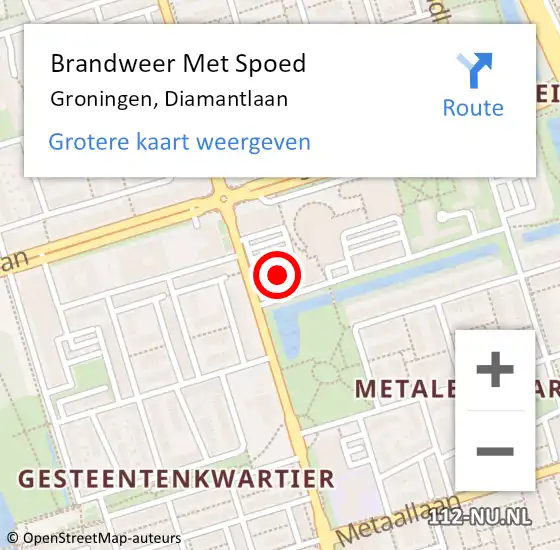 Locatie op kaart van de 112 melding: Brandweer Met Spoed Naar Groningen, Diamantlaan op 23 juni 2023 12:02
