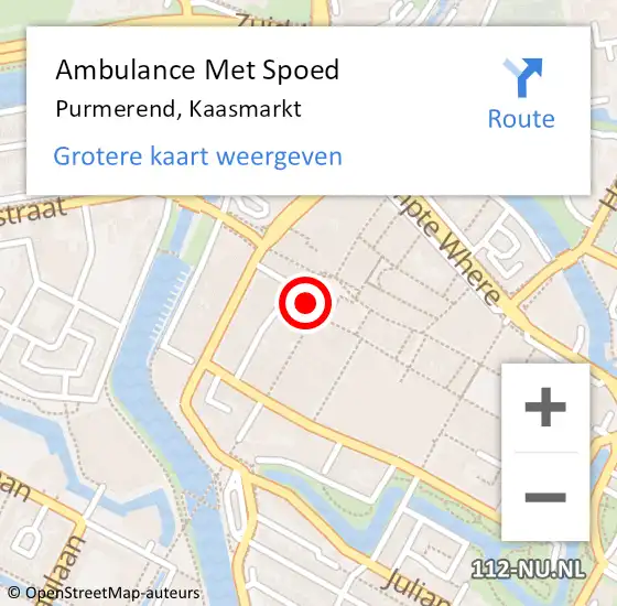 Locatie op kaart van de 112 melding: Ambulance Met Spoed Naar Purmerend, Kaasmarkt op 23 juni 2023 13:21