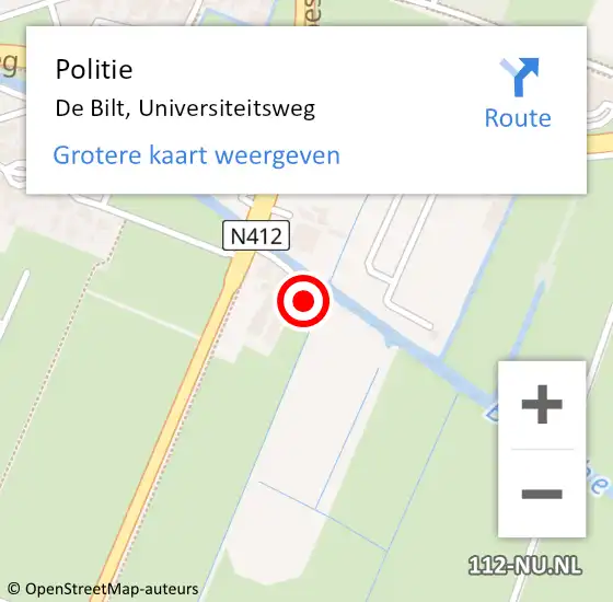 Locatie op kaart van de 112 melding: Politie De Bilt, Universiteitsweg op 23 juni 2023 13:34