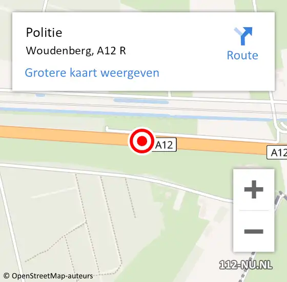 Locatie op kaart van de 112 melding: Politie Woudenberg, A12 R op 30 augustus 2014 01:54
