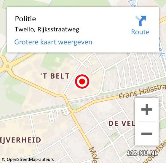 Locatie op kaart van de 112 melding: Politie Twello, Rijksstraatweg op 23 juni 2023 14:43