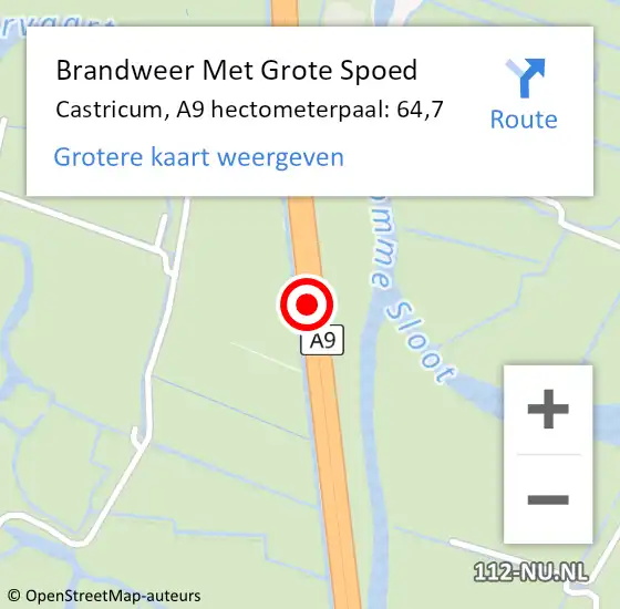 Locatie op kaart van de 112 melding: Brandweer Met Grote Spoed Naar Castricum, A9 hectometerpaal: 64,7 op 23 juni 2023 16:11