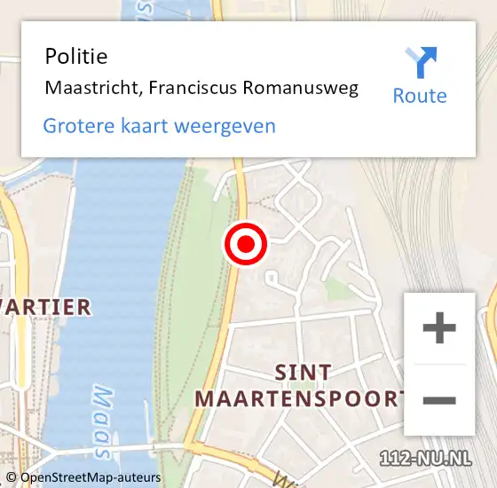 Locatie op kaart van de 112 melding: Politie Maastricht, Franciscus Romanusweg op 23 juni 2023 17:16