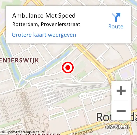 Locatie op kaart van de 112 melding: Ambulance Met Spoed Naar Rotterdam, Proveniersstraat op 23 juni 2023 18:19