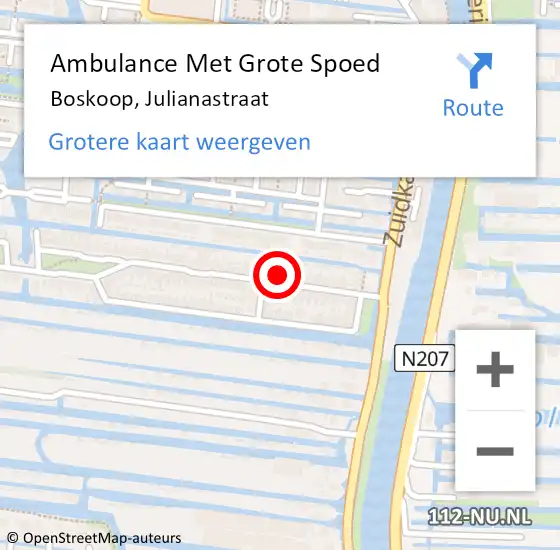 Locatie op kaart van de 112 melding: Ambulance Met Grote Spoed Naar Boskoop, Julianastraat op 23 juni 2023 18:54