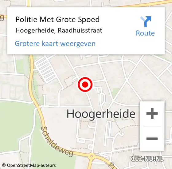 Locatie op kaart van de 112 melding: Politie Met Grote Spoed Naar Hoogerheide, Raadhuisstraat op 23 juni 2023 19:09