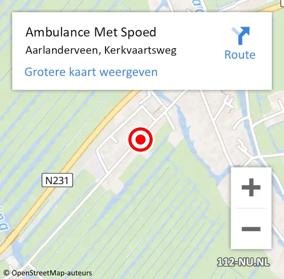 Locatie op kaart van de 112 melding: Ambulance Met Spoed Naar Aarlanderveen, Kerkvaartsweg op 23 juni 2023 20:12