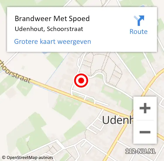 Locatie op kaart van de 112 melding: Brandweer Met Spoed Naar Udenhout, Schoorstraat op 23 juni 2023 21:19