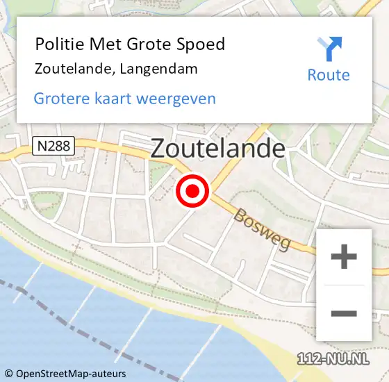 Locatie op kaart van de 112 melding: Politie Met Grote Spoed Naar Zoutelande, Langendam op 23 juni 2023 21:43
