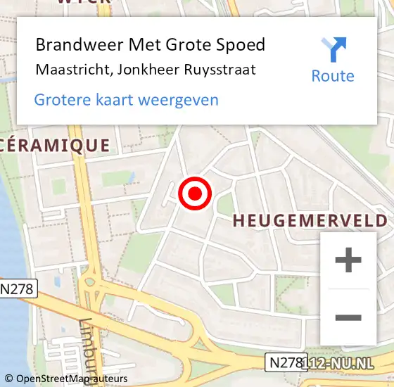 Locatie op kaart van de 112 melding: Brandweer Met Grote Spoed Naar Maastricht, Jonkheer Ruysstraat op 24 juni 2023 00:03