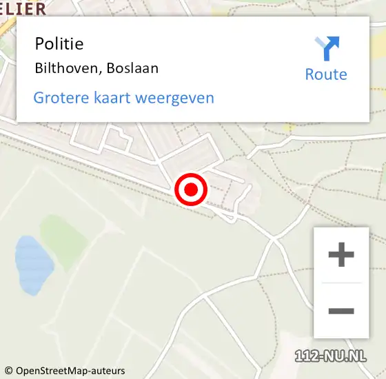 Locatie op kaart van de 112 melding: Politie Bilthoven, Boslaan op 24 juni 2023 01:36