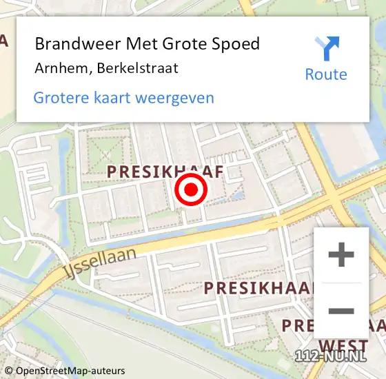 Locatie op kaart van de 112 melding: Brandweer Met Grote Spoed Naar Arnhem, Berkelstraat op 24 juni 2023 08:27