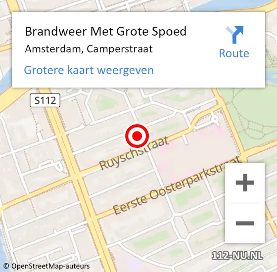 Locatie op kaart van de 112 melding: Brandweer Met Grote Spoed Naar Amsterdam, Camperstraat op 24 juni 2023 12:16