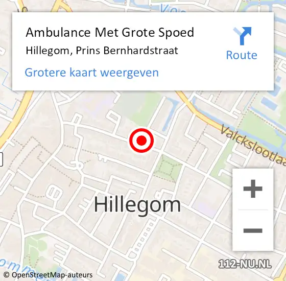 Locatie op kaart van de 112 melding: Ambulance Met Grote Spoed Naar Hillegom, Prins Bernhardstraat op 24 juni 2023 12:23