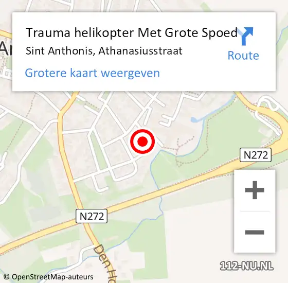 Locatie op kaart van de 112 melding: Trauma helikopter Met Grote Spoed Naar Sint Anthonis, Athanasiusstraat op 24 juni 2023 12:39
