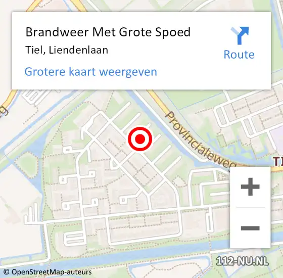 Locatie op kaart van de 112 melding: Brandweer Met Grote Spoed Naar Tiel, Liendenlaan op 24 juni 2023 14:56