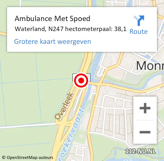 Locatie op kaart van de 112 melding: Ambulance Met Spoed Naar Waterland, N247 hectometerpaal: 38,1 op 24 juni 2023 16:43