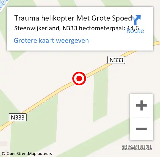 Locatie op kaart van de 112 melding: Trauma helikopter Met Grote Spoed Naar Steenwijkerland, N333 hectometerpaal: 14,6 op 24 juni 2023 16:56