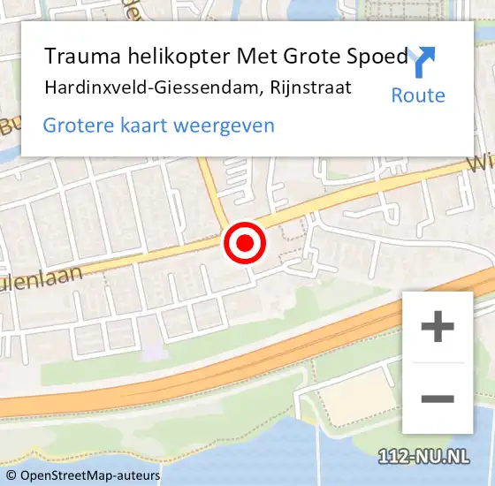 Locatie op kaart van de 112 melding: Trauma helikopter Met Grote Spoed Naar Hardinxveld-Giessendam, Rijnstraat op 24 juni 2023 18:23