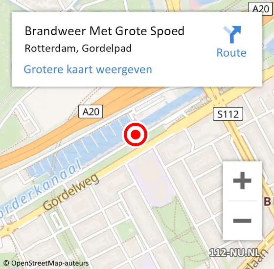 Locatie op kaart van de 112 melding: Brandweer Met Grote Spoed Naar Rotterdam, Gordelpad op 24 juni 2023 18:49
