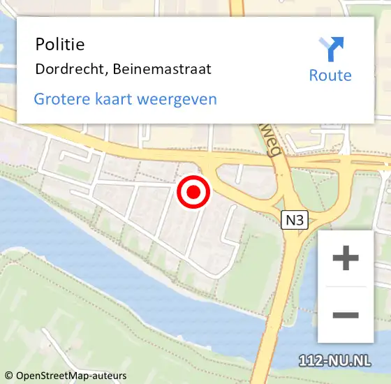 Locatie op kaart van de 112 melding: Politie Dordrecht, Beinemastraat op 24 juni 2023 19:14