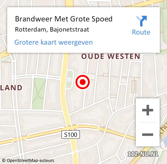 Locatie op kaart van de 112 melding: Brandweer Met Grote Spoed Naar Rotterdam, Bajonetstraat op 24 juni 2023 20:26