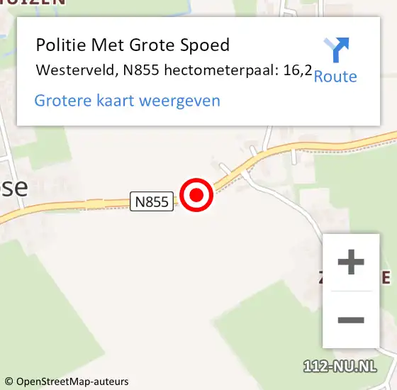 Locatie op kaart van de 112 melding: Politie Met Grote Spoed Naar Westerveld, N855 hectometerpaal: 16,2 op 25 juni 2023 00:51