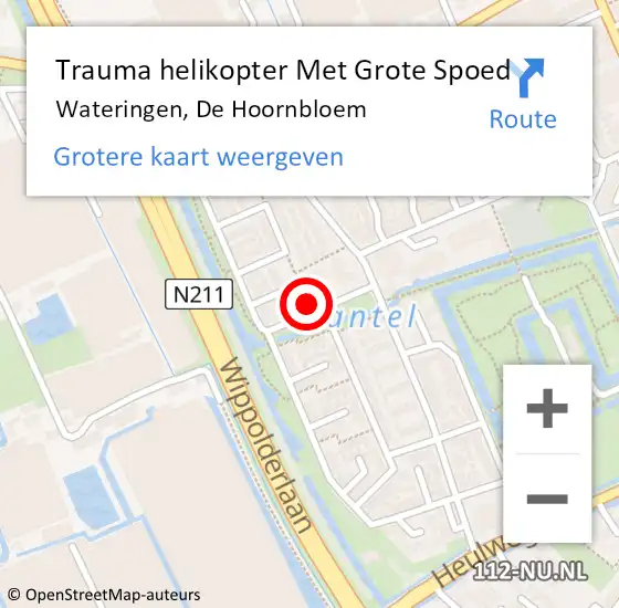 Locatie op kaart van de 112 melding: Trauma helikopter Met Grote Spoed Naar Wateringen, De Hoornbloem op 25 juni 2023 03:40
