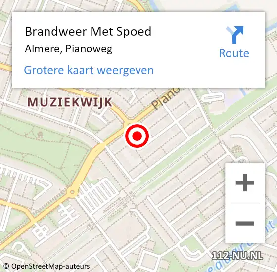 Locatie op kaart van de 112 melding: Brandweer Met Spoed Naar Almere, Pianoweg op 25 juni 2023 12:38