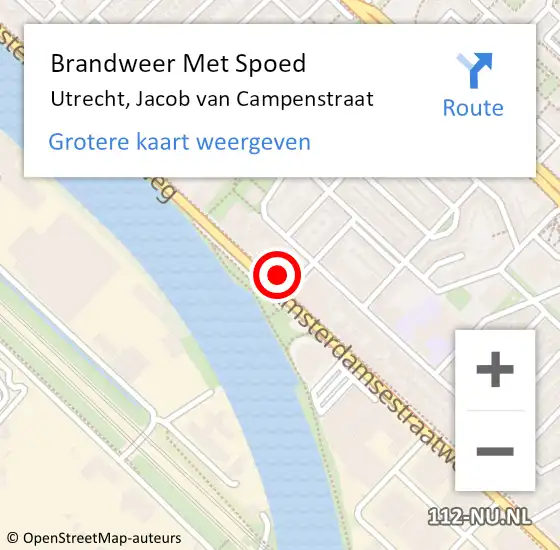 Locatie op kaart van de 112 melding: Brandweer Met Spoed Naar Utrecht, Jacob van Campenstraat op 25 juni 2023 12:42