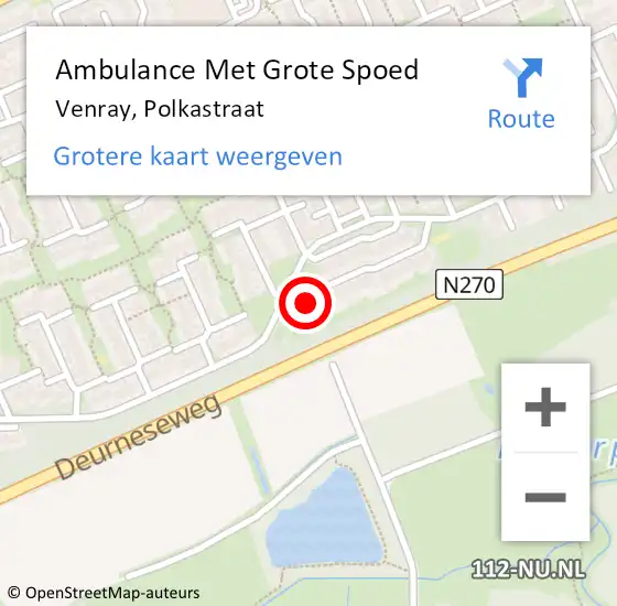 Locatie op kaart van de 112 melding: Ambulance Met Grote Spoed Naar Venray, Polkastraat op 30 augustus 2014 10:47