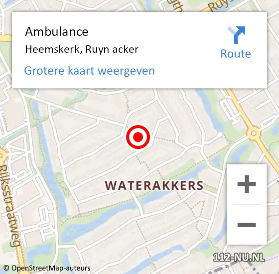 Locatie op kaart van de 112 melding: Ambulance Heemskerk, Ruyn acker op 25 juni 2023 12:51