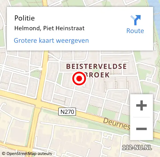 Locatie op kaart van de 112 melding: Politie Helmond, Piet Heinstraat op 25 juni 2023 14:17